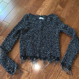 Bailey 44 Speckled Cropped Fringe Sweater